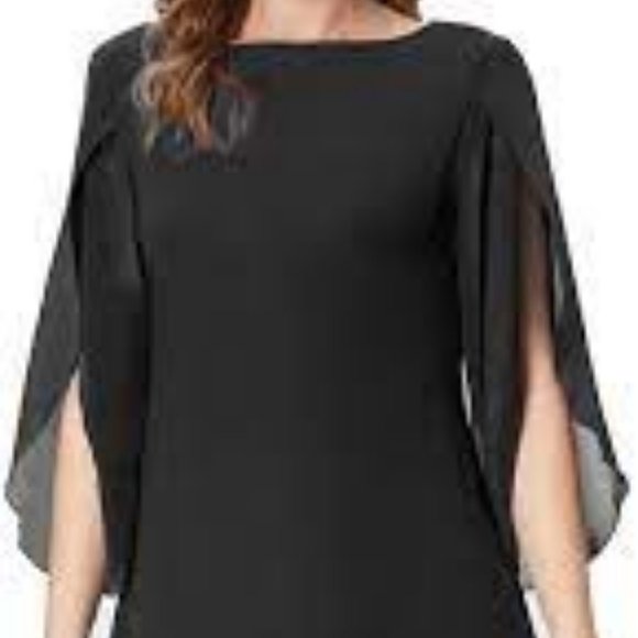 NWOT Grace Karin Shift Dress Black Chiffon 3/4 Slit Sleeve Size L (fit like XL) - Picture 2 of 9